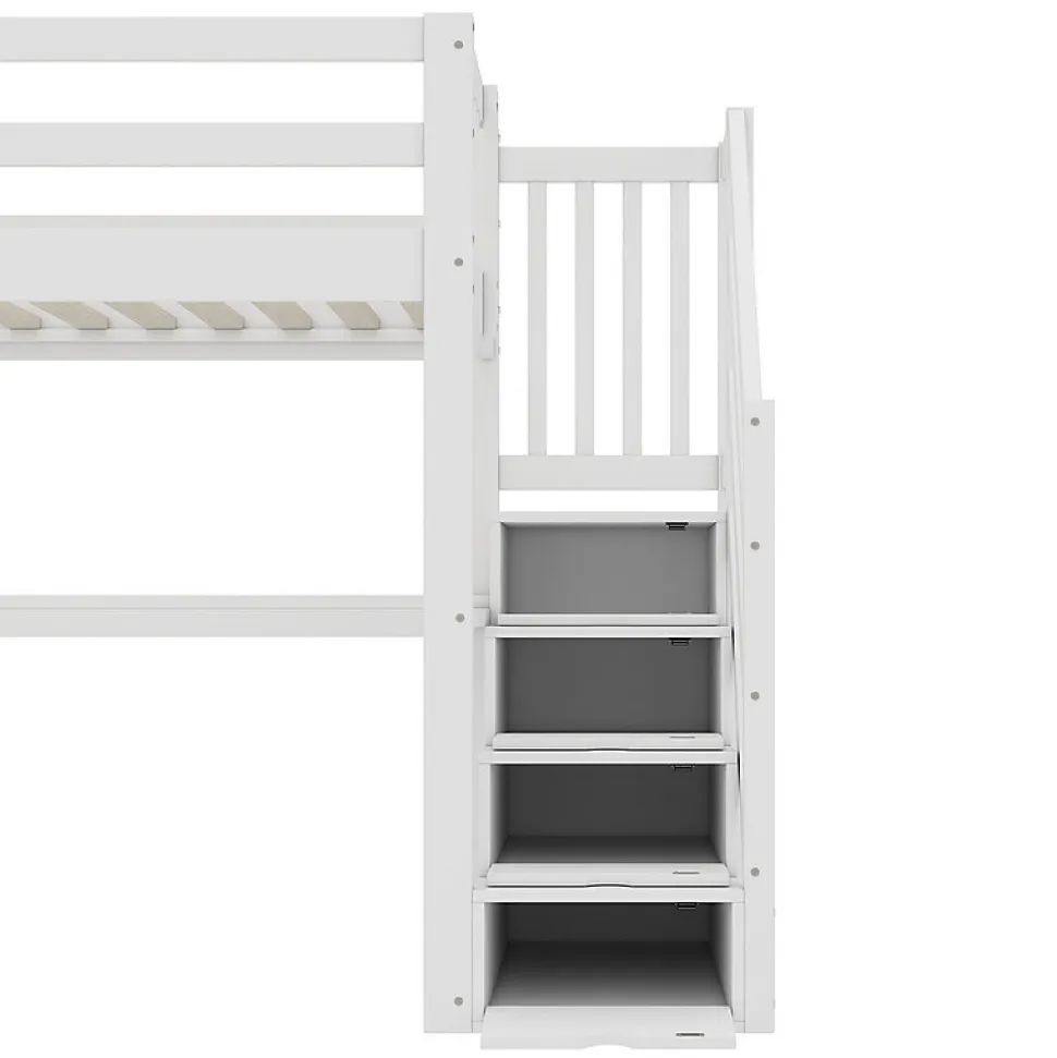 Lit mezzanine 90x200 cm blanc avec tiroirs de rangement et bureau intégré sous le lit pour enfant