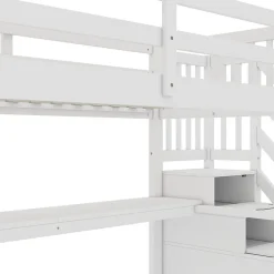 Lit mezzanine 90x200 cm blanc avec tiroirs de rangement et bureau intégré sous le lit pour enfant