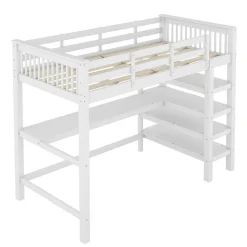 Lit mezzanine 90x200 cm blanc sans matelas avec bureau integre et etageres pour chambre denfant