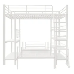 Lit mezzanine 140x200 cm en métal blanc avec étagères de rangement intégrées et structure multifonctionnelle