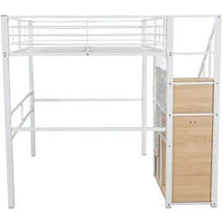 Lit mezzanine 140x200 cm en métal blanc avec échelle de sécurité et étagère pour enfant ou adolescent