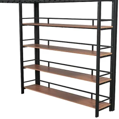 Lit mezzanine 140x200 cm en métal noir avec échelle sécurisée rangement étagères et penderie pour adolescent