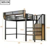 Lit mezzanine 90x200 cm en métal noir avec échelle sécurisée et espace de rangement modulable