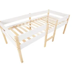 Lit mezzanine 90x200 cm en pin massif avec tiroirs - Blanc (sans matelas)