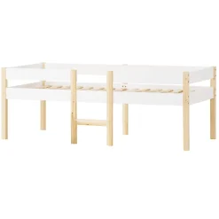 Lit mezzanine 90x200 cm en pin massif avec tiroirs - Blanc (sans matelas)