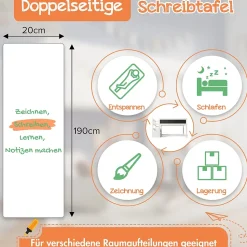 Lit Mezzanine 90x200 cm enfant, Bureau, Rangement, Tiroirs, Protection Anti-Chute, Tableau Blanc/Noir, Bois Blanc, Sans Matelas