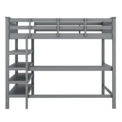Lit mezzanine 140x200 cm gris sans matelas avec bureau integre et etageres pour chambre enfant