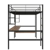 Lit mezzanine 90x200 cm métal noir, surélevé avec échelle, bureau et 4 étagères d angle, pour enfants et ados