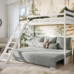 Lit mezzanine 90x200 sommier et canape inclus Orlane Blanc et gris