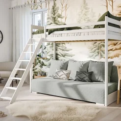 Lit mezzanine 90x200 sommier et canape inclus Orlane Blanc et gris