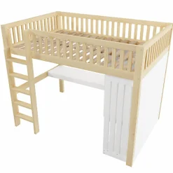 Lit mezzanine 140x200cm - bureau et armoire - 3 tiroirs - escalier - naturel (matelas non inclus)