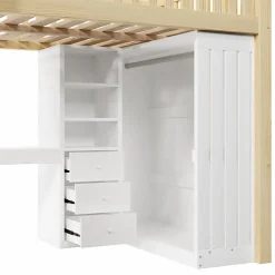 Lit mezzanine 140x200cm - bureau et armoire - 3 tiroirs - escalier - naturel (matelas non inclus)