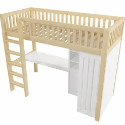 Lit mezzanine 90x200cm - bureau et armoire - 3 tiroirs - escalier - naturel (matelas non inclus)