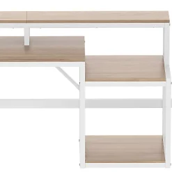 Lit mezzanine 90x200cm - escalier de sécurité - rambarde - LED - bureau - port USB - blanc (matelas non inclus)