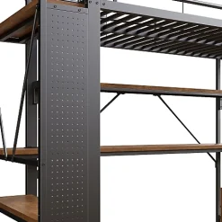Lit mezzanine 90x200cm - structure en fer - bureau avec étagère - LED - port USB - noir (matelas non inclus)