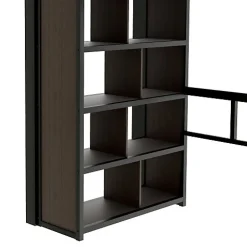 Lit mezzanine 90x200cm - structure en fer - bureau - rangements - LED - escalier - noir (matelas non inclus)