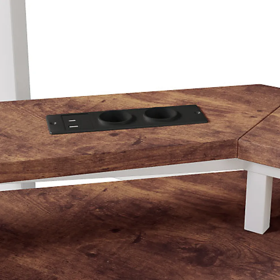 Lit mezzanine 140x200cm - structure en fer - bureau intégré - LED - USB et prise - blanc (matelas non inclus)