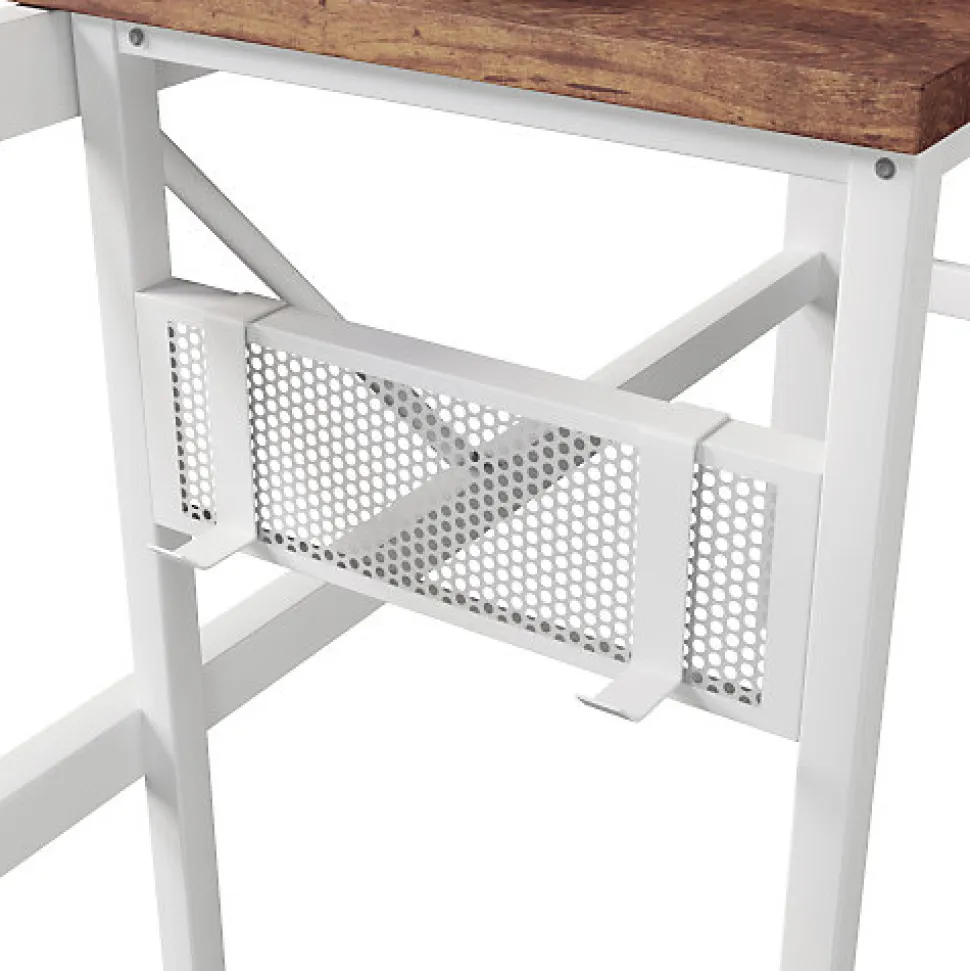 Lit mezzanine 140x200cm - structure en fer - bureau intégré - LED - USB et prise - blanc (matelas non inclus)