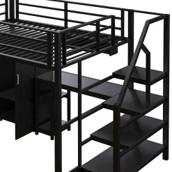 Lit Mezzanine 140X200Cm Armoire Bureau Noir Blackcolors