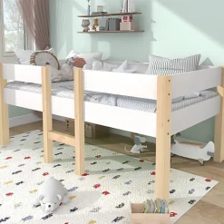 Lit mezzanine 90x190cm avec barrières de sécurité - en bois de pin massif - Blanc