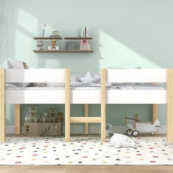 Lit mezzanine 90x190cm avec barrières de sécurité - en bois de pin massif - Blanc