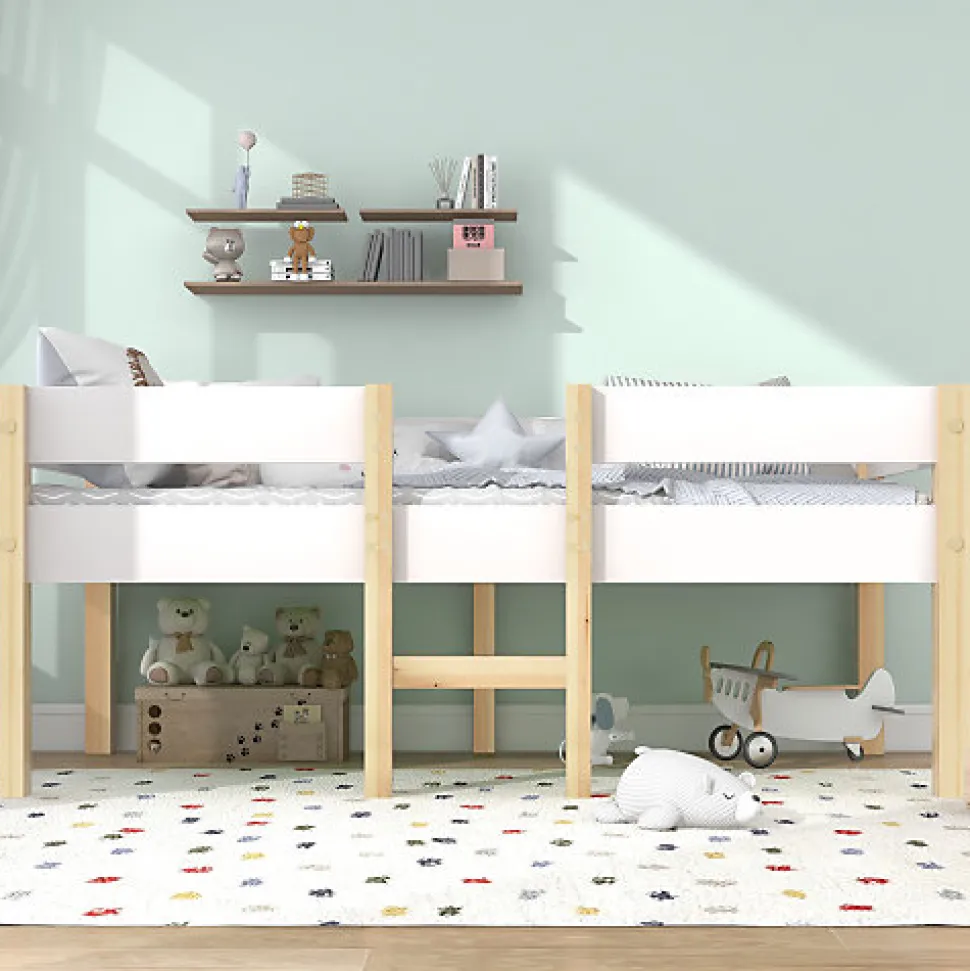 Lit mezzanine 90x190cm avec barrières de sécurité - en bois de pin massif - Blanc