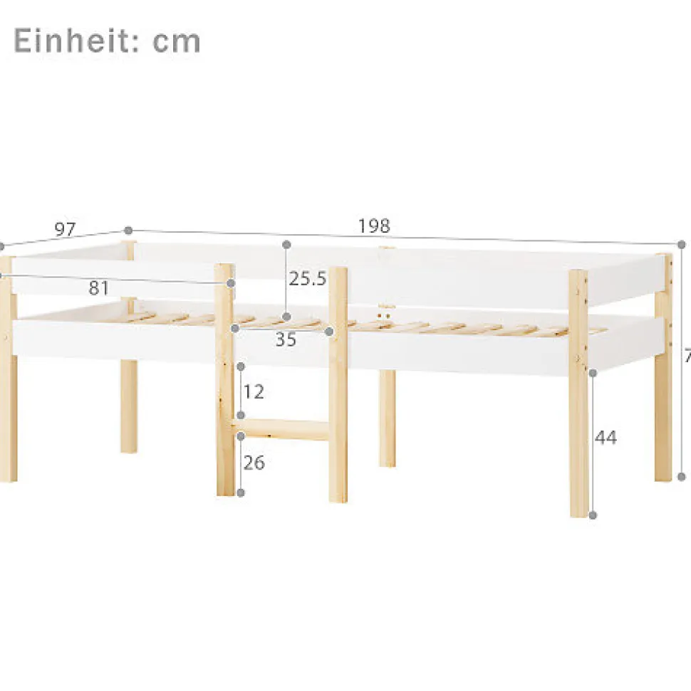 Lit mezzanine 90x190cm avec barrières de sécurité - en bois de pin massif - Blanc
