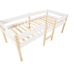Lit mezzanine 90x190cm avec barrières de sécurité - en bois de pin massif - Blanc