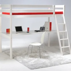 Lit Mezzanine 90x190cm blanc ASPI avec bureau incl. Sommier et échelle