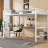 Lit mezzanine 90x200cm blanc avec bureau en L et étagère, structure en métal, sans matelas