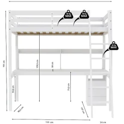 Lit Mezzanine 90x190cm blanc SALA avec Bureau et commode incl. Sommier et échelle