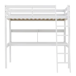Lit Mezzanine 140x190cm blanc SALA avec Bureau et étagères incl. Sommier et échelle