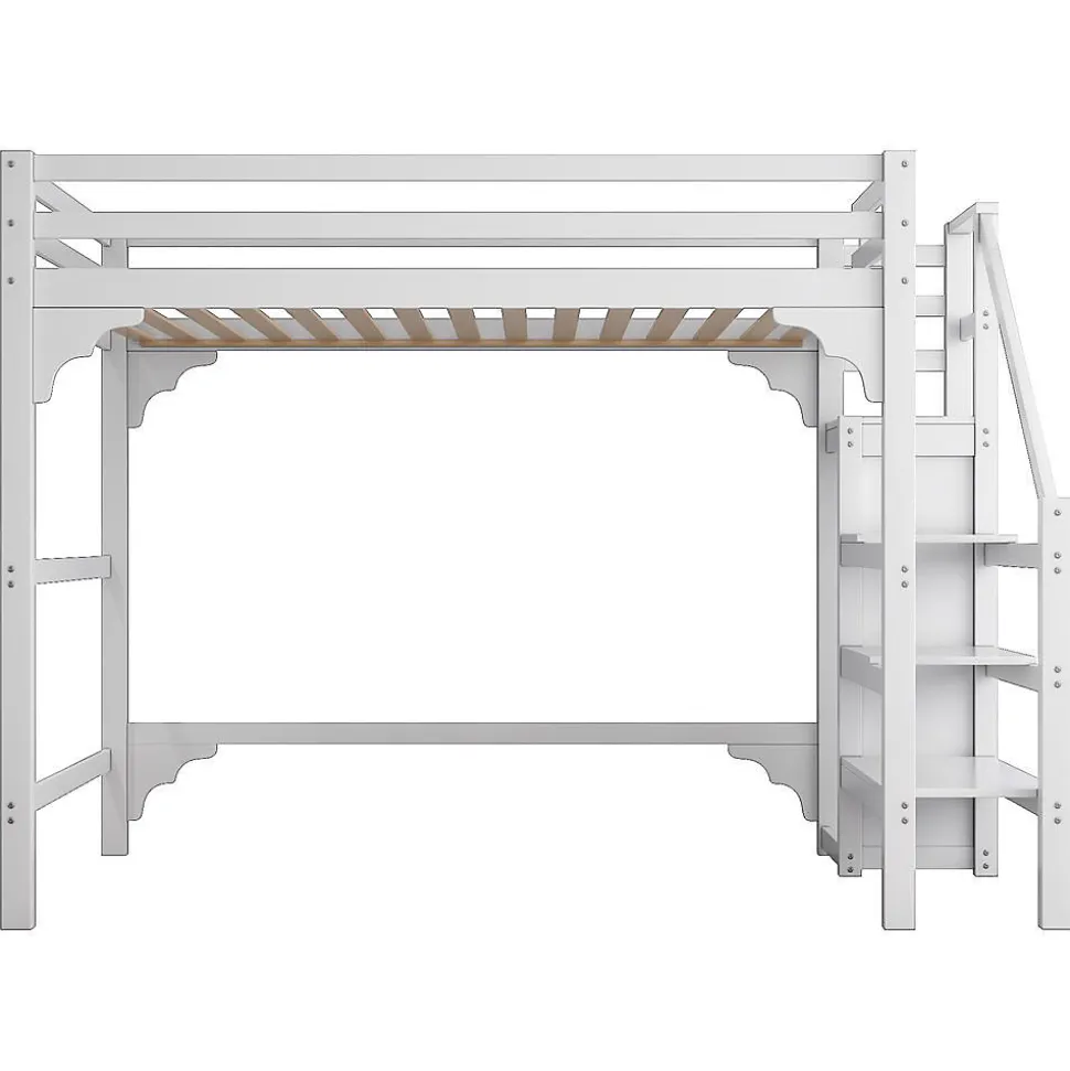 Lit Mezzanine 140X200Cm Escalier Armoire Blanc Blackcolors