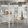 Lit mezzanine, 90x200cm, metal, blanc, bureau, etageres, enfants, ados