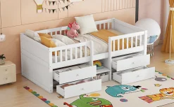 Lit Mi-Haut 90x200cm, 4 Tiroirs, Échelle, Pin, Sans Matelas, Style Minimaliste, Blanc