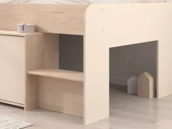 Lit mi-hauteur 90 x 190/200 cm avec rangements - Beige et naturel + Sommier - LUNOBI