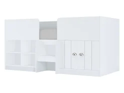 Lit mi-hauteur 90 x 190 cm avec rangements - Coloris : Blanc - BOUTANIO