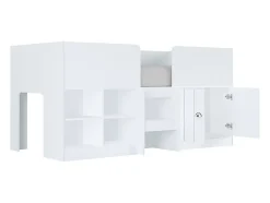 Lit mi-hauteur 90 x 190 cm avec rangements - Coloris : Blanc - BOUTANIO