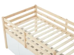 Lit mi-hauteur 90 x 190 cm avec rangement - Pin et MDF - Coloris : Naturel et blanc + Matelas - LANIORI