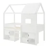 Lit mi-hauteur cabane 90 x 190 cm - Pin et MDF - Blanc - VALESKIA