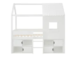 Lit mi-hauteur cabane 90 x 190 cm - Pin et MDF - Blanc - VALESKIA