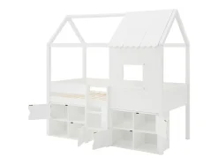 Lit mi-hauteur cabane 90 x 190 cm - Pin et MDF - Blanc - VALESKIA