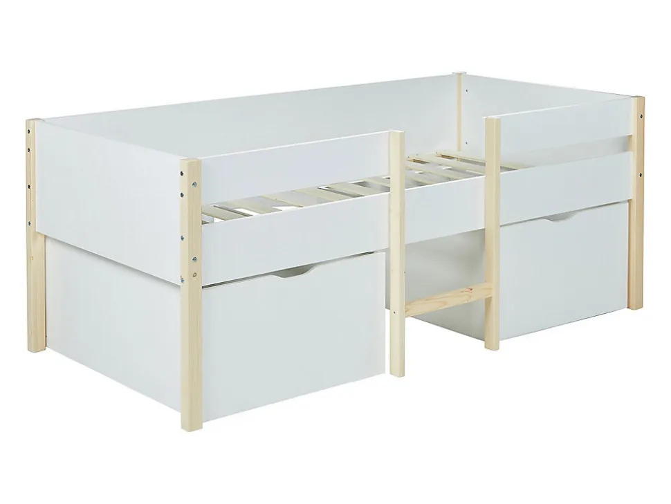 Lit mi-hauteur SISSY - 2 tiroirs - 90 x 190 cm - Blanc et chêne