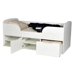 Lit mi-hauteur 90x190 cm ELIO avec sommier et rangements / Blanc