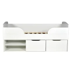 Lit mi-hauteur 90x190 cm ELIO avec sommier et rangements / Blanc