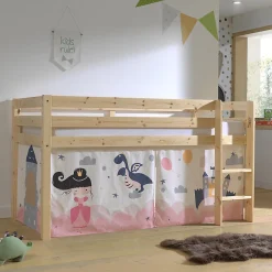 Lit Mi-Hauteur 90x200 sommier inclus housse Fairy Vipack Pino Bois