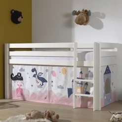 Lit Mi-Hauteur 90x200 sommier inclus housse Fairy Vipack Pino Blanc