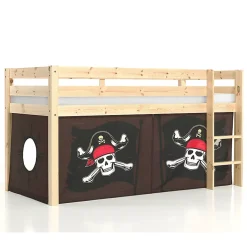 Lit Mi-Hauteur 90x200 sommier inclus housse Pirate Vipack Pino Bois