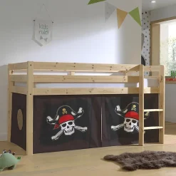 Lit Mi-Hauteur 90x200 sommier inclus housse Pirate Vipack Pino Bois