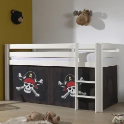 Lit Mi-Hauteur 90x200 sommier inclus housse Pirate Vipack Pino Blanc